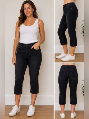 NWT NYDJ Marilyn Straight Corduroy Pants Black Size 10P Petite